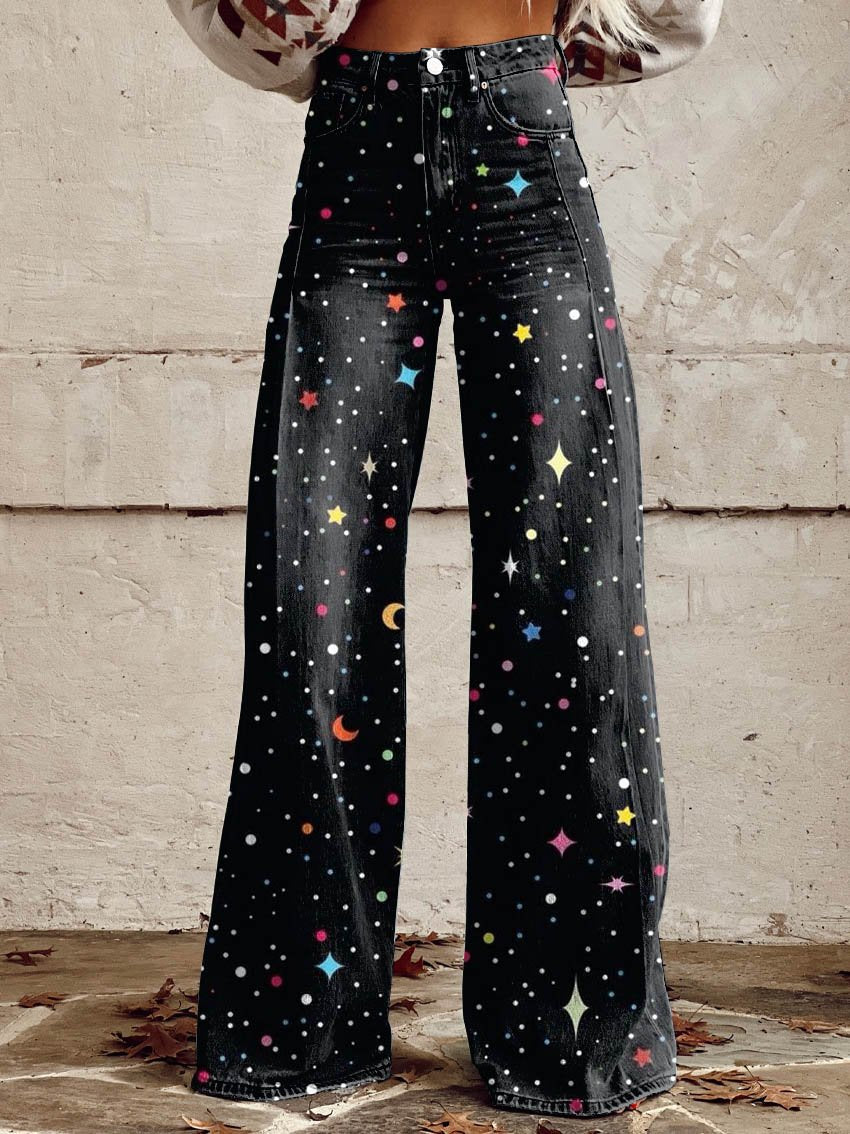 Aurora | Elephant Leg Pants with Star and Moon Print