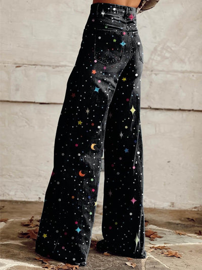 Aurora | Elephant Leg Pants with Star and Moon Print