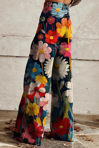 Elisa | Elephant Leg Pants with Floral Pattern