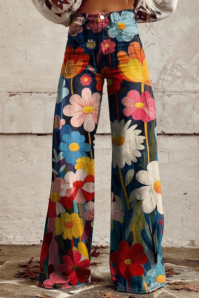 Elisa | Elephant Leg Pants with Floral Pattern